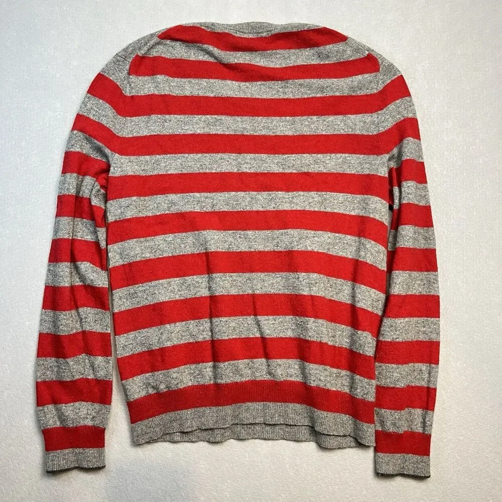 Banana Republic Sweater V-Neck Medium Red Gray Striped‎ Wool Cashmere Acedemia